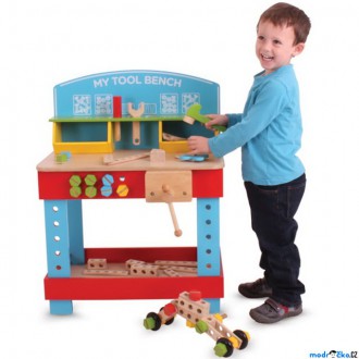 Dřevěné hračky - Malý kutil - Pracovní stůl, Ponk se stavebnicí (Bigjigs)