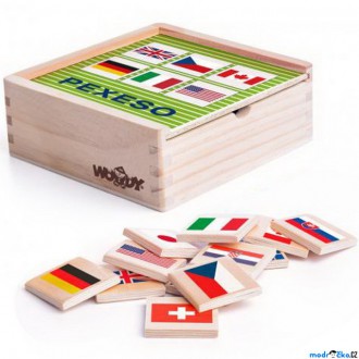 Dřevěné hračky - Pexeso - Vlajky, 44ks (Woody)