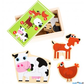 JIŽ SE NEPRODÁVÁ - Puzzle dřevěné - V krabičce, Zvířatka z farmy, 20ks (Small foot)