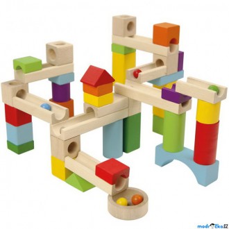 Dřevěné hračky - Kuličková dráha - Dřevěná, 48 dílů (Detoa)