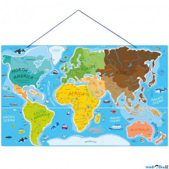 Dřevěné hračky - Puzzle magnetické - Mapa svět v obrázcích, 2v1 (Woody)