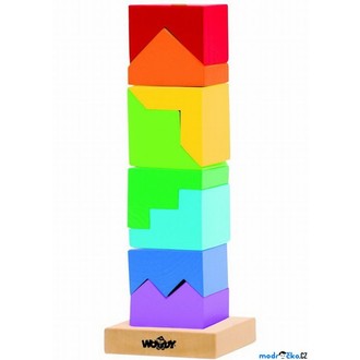 Dřevěné hračky - Skládačka - Věž z kostek, hlavolam - pastelové barvy (Woody)