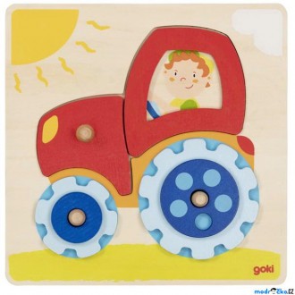 Puzzle a hlavolamy - Puzzle odkrývací - Traktor s točícími kolečky (Goki)