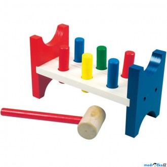 Dřevěné hračky - Zatloukačka - Barevná, 6 kolíků (Bino)