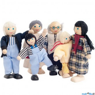 Dřevěné hračky - Panenky do domečku - Rodinka 6 osob (Woody)