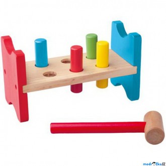 Dřevěné hračky - Zatloukačka - Barevná, 6 kolíků (Woody)