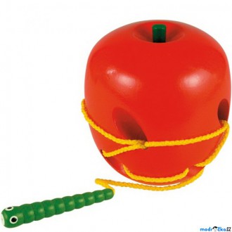 Dřevěné hračky - Provlékadlo - Jablko s červíkem, barevné (Woody)