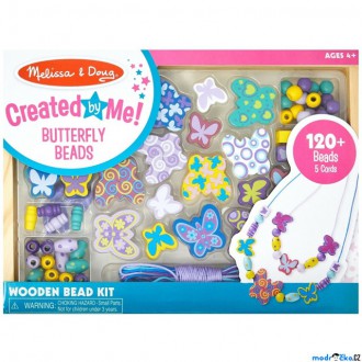 Dřevěné hračky - Navlékací perle - Set korálků, Motýlci 120ks (M&D)