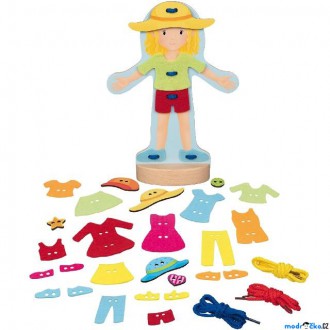 Dřevěné hračky - Šití - Provlékací panenka šatní skříň, 30 dílů (Goki)