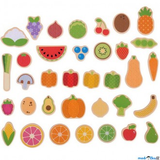 Dřevěné hračky - Magnetky - Ovoce a zelenina dřevěné, 35ks (Bigjigs)