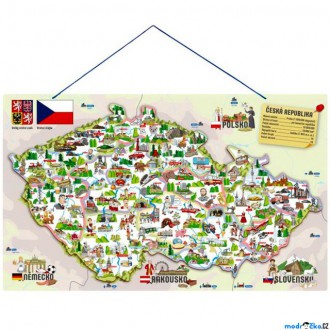 Puzzle a hlavolamy - Puzzle magnetické - Mapa ČR s obrázky a hrou, 3v1 (Woody)
