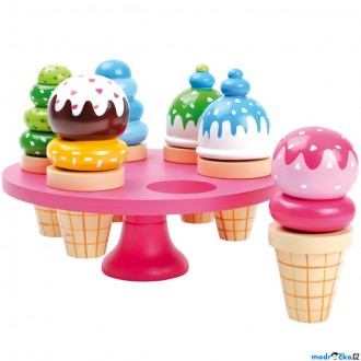 Dřevěné hračky - Prodejna - Zmrzliny na stojanu dřevěné, 6ks (Small foot)