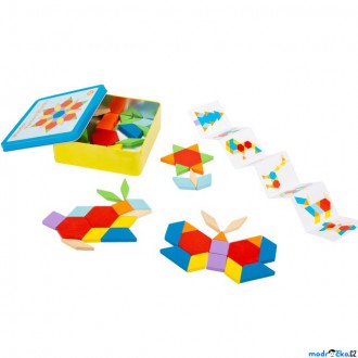 Stavebnice - Mozaika - Dřevěná tangramová v kovové krabičce (Small foot)