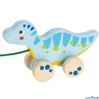 Dřevěné hračky - Tahací hračka - Dinosaurus modrý dřevěný (Goki)