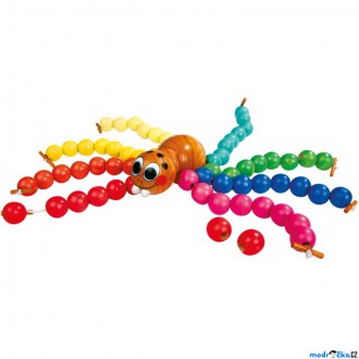 Dřevěné hračky - Navlékání tvarů - Dřevěný pavouk s korálky (Legler)