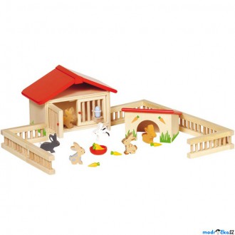 Dřevěné hračky - Nábytek pro panenky - Set ohrada s králíkárnou (Goki)