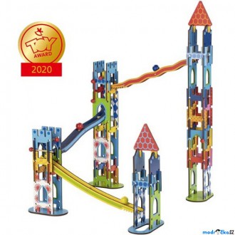 Dřevěné hračky - Kuličková dráha - Dřevěná rytířský hrad, 79 dílů (Goki)
