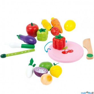 Dřevěné hračky - Krájení - Dřevěný set ovoce a zelenina v kyblíku (Legler)
