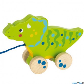 Dřevěné hračky - Tahací hračka - Dinosaurus zelený dřevěný (Goki)
