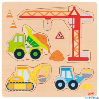 Puzzle a hlavolamy - Puzzle pro nejmenší - Na desce, Stavební auta, 12ks (Goki)