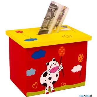 Dřevěné hračky - Pokladnička - Box červený s kravičkou (Legler)