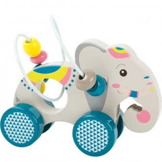 Dřevěné hračky - Zvířátko na kolečkách - Drátěný labyrint slon (Legler)