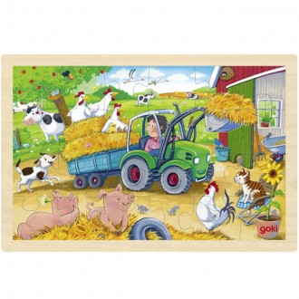 Puzzle a hlavolamy - Puzzle na desce - Traktor na farmě, 24ks (Goki)
