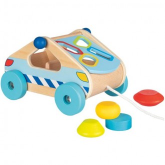 Dřevěné hračky - Vhazovačka - Vkládací tahací autíčka (Goki)