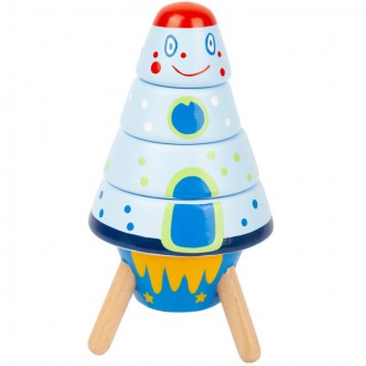 Dřevěné hračky - Skládačka s kroužky - Raketa Space dřevěná (Small foot)