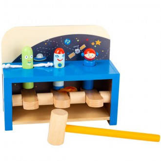 Dřevěné hračky - Zatloukačka - Rakety vyskakovací Space dřevěná (Small foot)