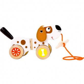 Dřevěné hračky - Tahací hračka - Pejsek s kostičkou dřevěný (Small foot)