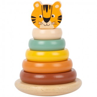 Dřevěné hračky - Skládačka s kroužky - Safari tygr dřevěná (Small foot)