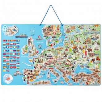 Puzzle a hlavolamy - Puzzle magnetické - Mapa evropy v obrázcích, 3v1 (Woody)