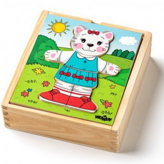 Puzzle a hlavolamy - Puzzle oblékání - Šatní skříň kočička, 18ks (Woody)