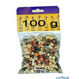 Dřevěné hračky - Navlékací perle - Mix perlí hnědo-přírodní 100g (Detoa)