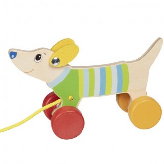 Dřevěné hračky - Tahací hračka - Jezevčík menší dřevěný (Goki)