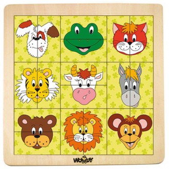 Puzzle a hlavolamy - Skládací obrázky - Zvířecí hlavičky žluto-zelená (Woody)