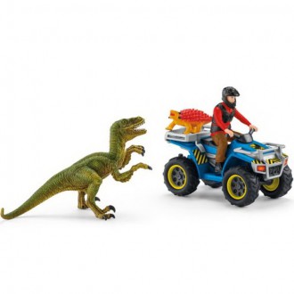 Ostatní hračky - Schleich - Dinosaurus set, Útěk před Velociraptorem na čtyřkolce