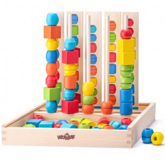 Dřevěné hračky - Skládačka - Stohování dřevěných korálků Logik (Woody)