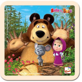 Puzzle a hlavolamy - Puzzle pro nejmenší - Na desce, Máša a Medvěd s myškou 15x15cm (Bino)