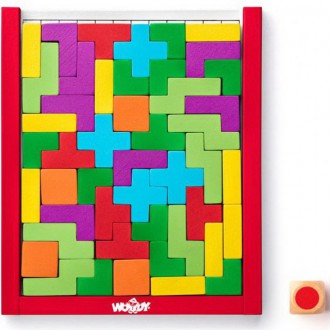 Stavebnice - Mozaika - Dřevěný Tetris s kostkou, 48 dílků (Woody)