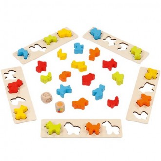 Dřevěné hračky - Společenská hra - Od 2 let, Didaktická zvířátka a barvy (Goki)