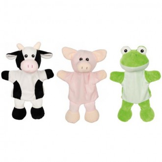 Dřevěné hračky - Maňásci - Sada 3ks zvířátek na ruku - Kráva, prase, žába (Goki)