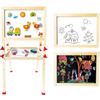Dřevěné hračky - Kreslící tabule - Oboustranná magnet-křída Farma, 76cm (Bino)