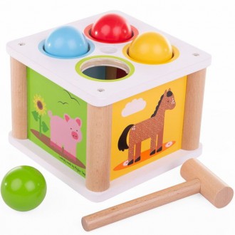 Dřevěné hračky - Zatloukačka - Dřevěná s koulemi Farma (Bigjigs)