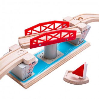 Vláčkodráhy - Vláčkodráha most - Otočný s lodičkou a nadjezdy (Bigjigs)