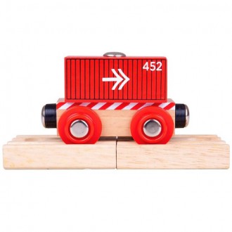 Vláčkodráhy - Vláčkodráha vláčky - Vagón červený kontejner + 1 kolej (Bigjigs)