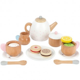 Dřevěné hračky - Kuchyň - Dřevěný čajový set se sušenkami (Small foot)