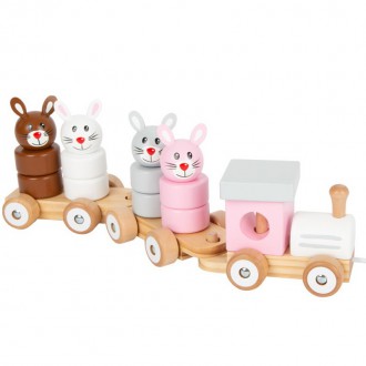Dřevěné hračky - Vlak skládací - Králičí rodinka dřevěný tahací (Small foot)