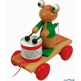 Dřevěné hračky - Tahací hračka - Bubínek žába (Woody)